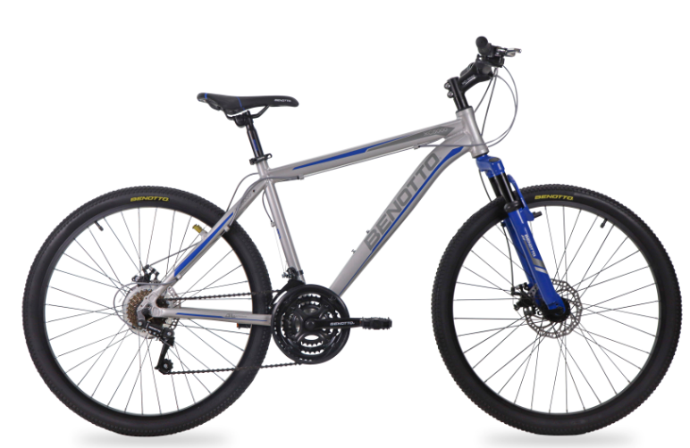 Bicicleta BENOTTO Montaña XC-5000 R26 21V. FS Frenos Doble Disco Mecanico Aluminio Plata/Azul Talla:MM